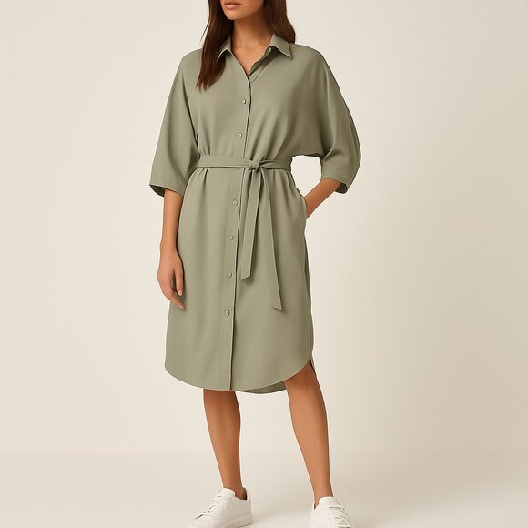 LULULEMON NWT Perfectly Poised Dress Gray Women’s Size 8 Belted Collared - Picture 1 of 13